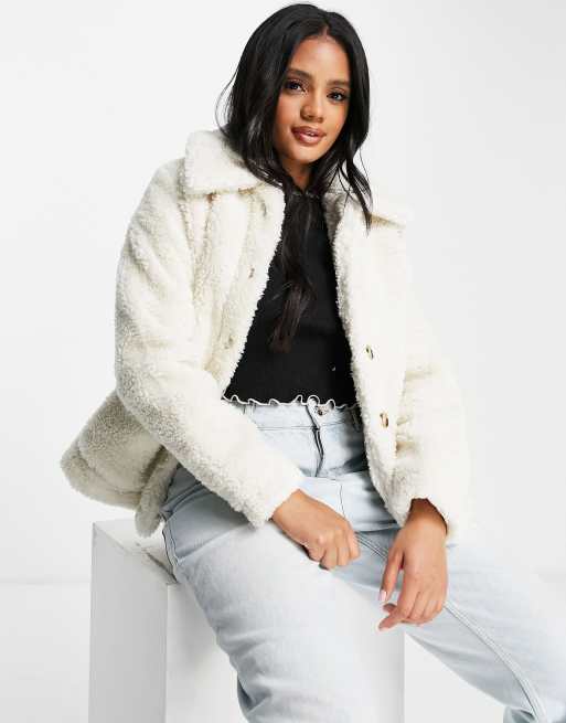 Threadbare Seal borg trucker jacket in cream, 4 of 4