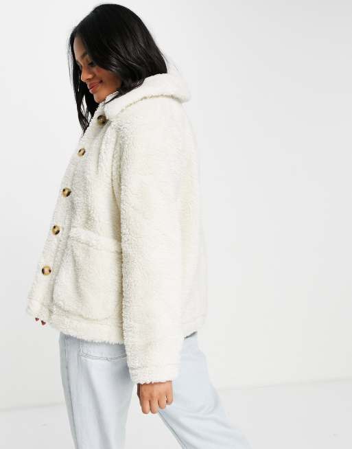 Threadbare Seal sherpa trucker jacket in cream ASOS