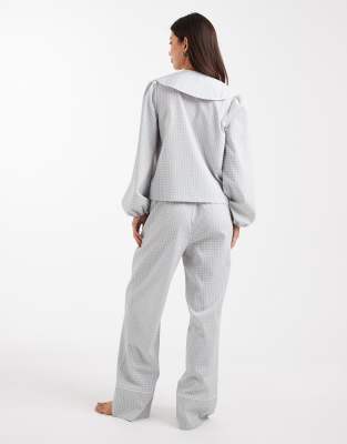 Threadbare Seersucker Gingham Print Pajamas With Peter Pan Collar In Gray