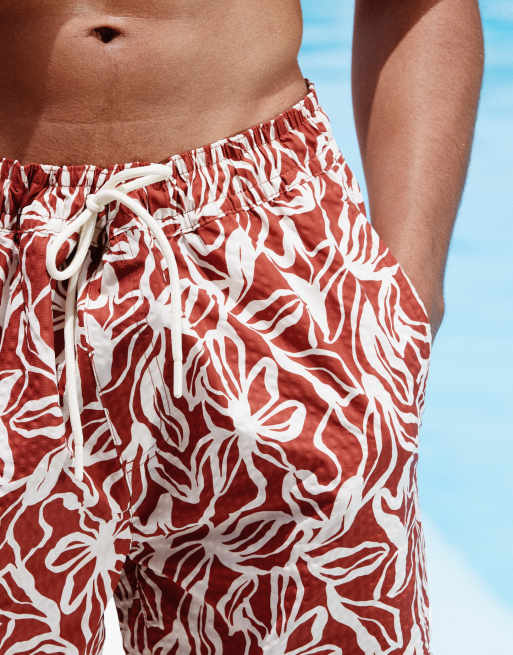 Threadbare seersucker printed swim shorts in rust , 4 of 4