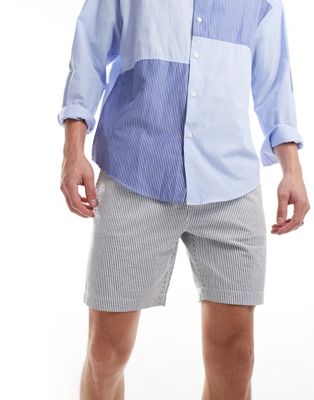 Threadbare Seersucker Striped Shorts In White & Blue In Multi