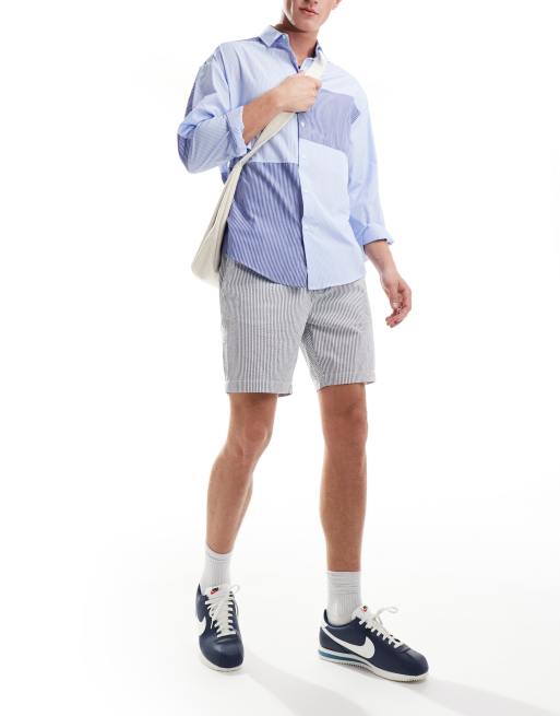 Threadbare seersucker striped shorts in white & blue, 2 of 5