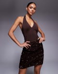 [Threadbare] Threadbare sequin mini skirt in brown-White 16 Chocolate brown