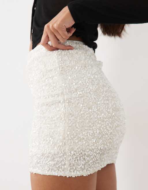 Threadbare sequin mini skirt in white , 4 of 5