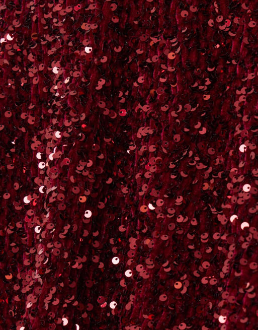 Threadbare Sequin slash neck dress with bow detail in burgundy, 5 of 5