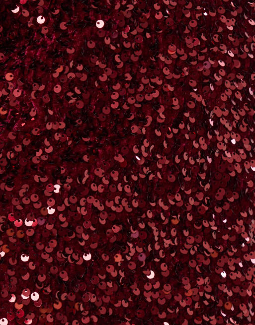 Threadbare Sequin slash neck top with bow detail in burgundy, 5 of 5