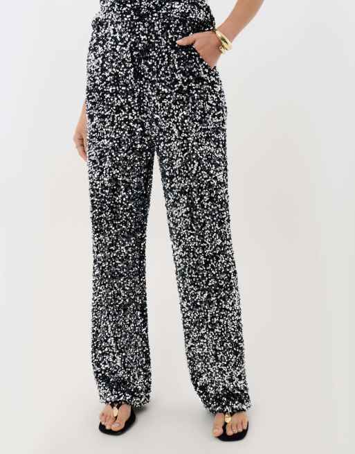 Threadbare Sequin wide leg trousers in charcoal grey, 2 of 5