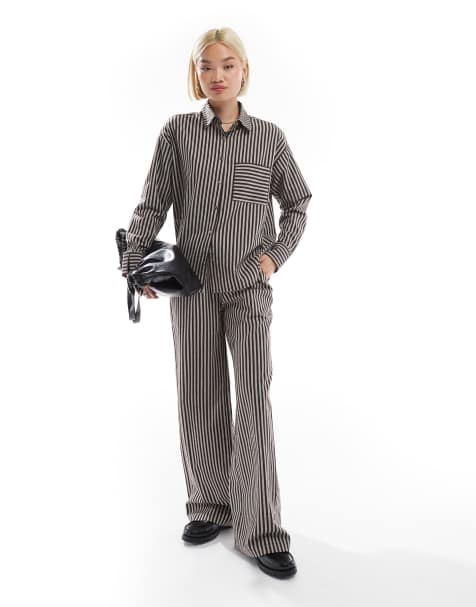 Threadbare – Set in Braun gestreift bestehend aus Hose und Hemd mit Tasche - view 1
