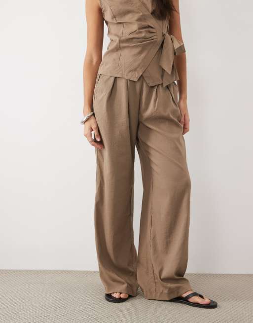 Threadbare set med byxor med boxveck och vida ben i taupe, 2 av 5