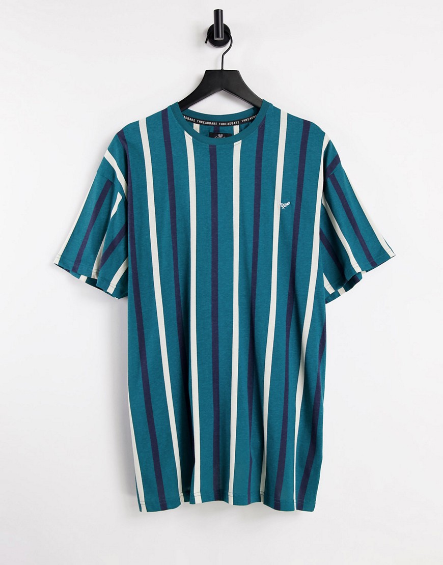 Threadbare set overszied stripe t-shirt in teal ecru and navy-Blues