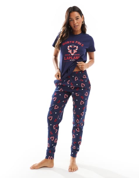 Threadbare - Set pigiama blu navy con stampa natalizia - view 1