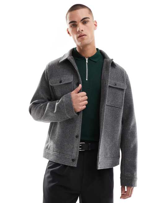 Threadbare shacket in charcoal gray