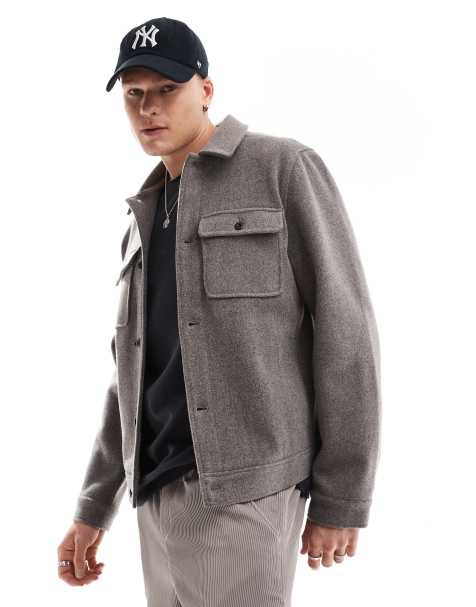 Threadbare shacket in taupe - view 1