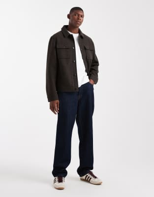 Threadbare Shacket With Front Pockets In Brown