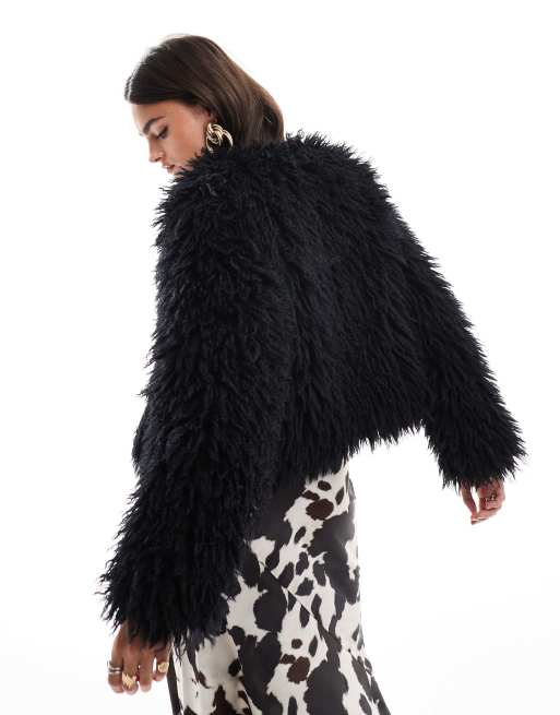 Threadbare shaggy faux fur jacket in black ASOS