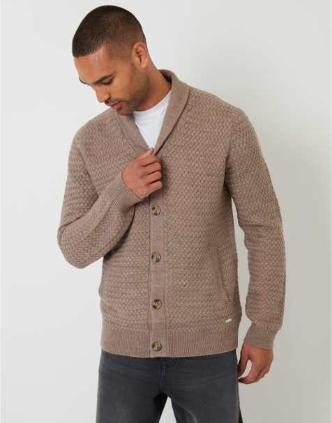 Threadbare Shawl collar knitted cardigan in taupe - view 1