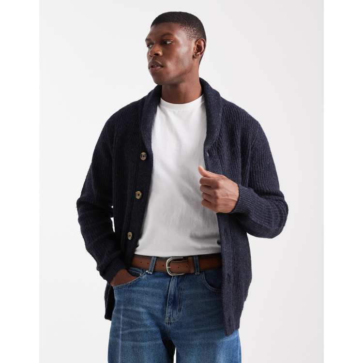 Threadbare shawl detail cardigan in navy ASOS