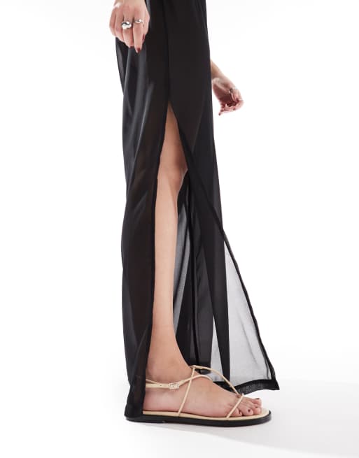 Threadbare sheer wide leg beach pants with side slit in