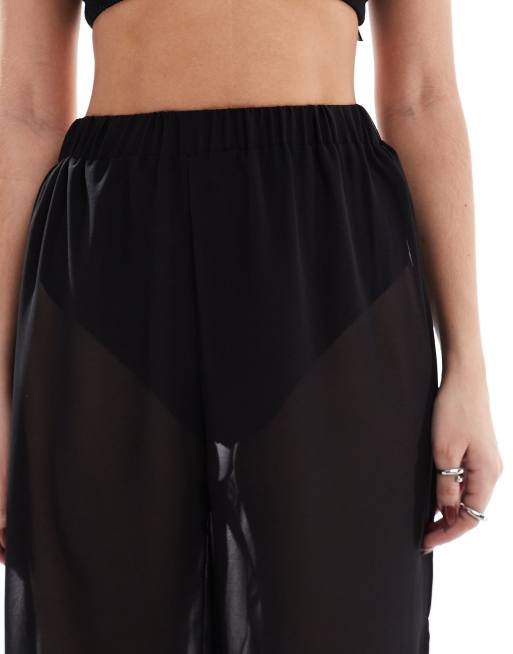 Threadbare sheer wide leg beach pants with side slit in