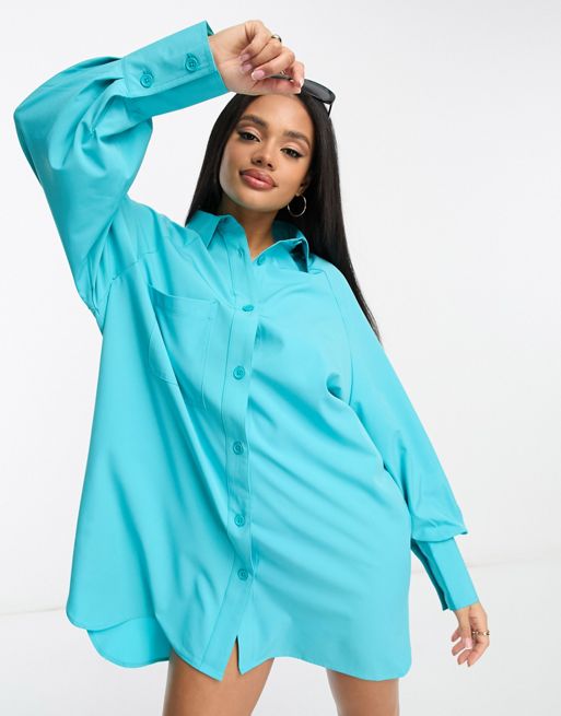 Threadbare Sheila mini shirt dress in blue | ASOS