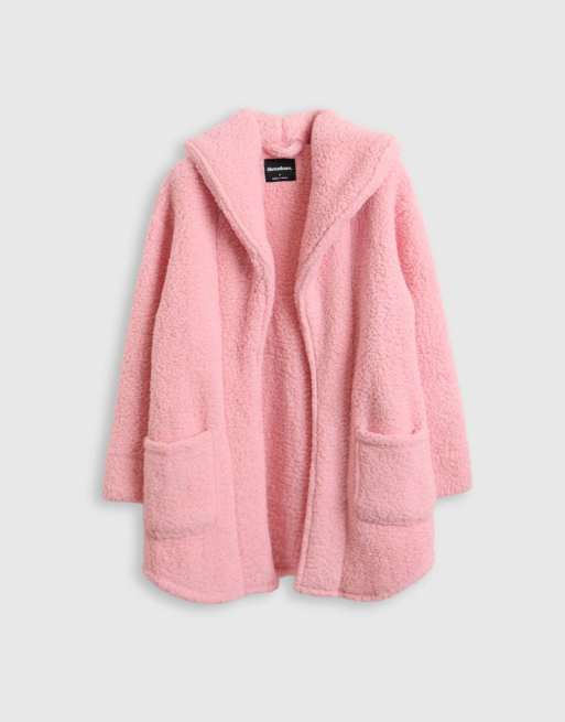 Threadbare Sherpa fleece open dressing gown in pink in pink, 5 of 5