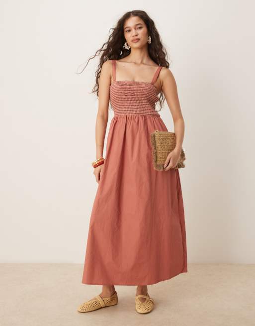 Threadbare Shirred midaxi dress in pink