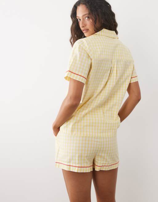 Threadbare shirt and shorts pyjama set in yellow gingham, 4 of 4