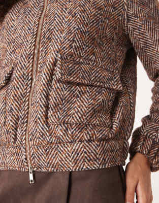 Threadbare Short Bomber Jacket In Brown