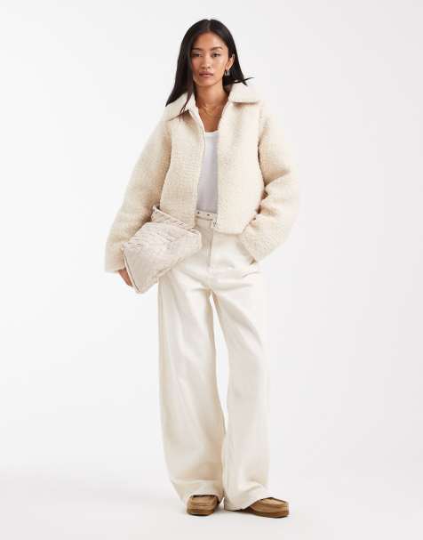 Threadbare short borg jacket in ecru - view 1
