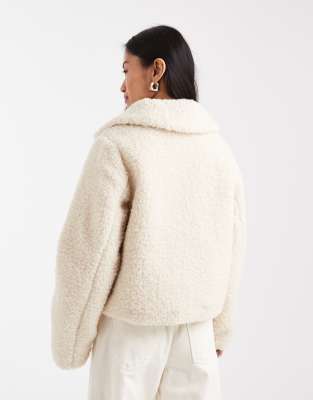 Threadbare Short Borg Jacket In White