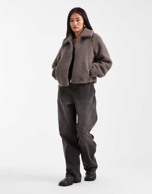Threadbare short borg jacket in grey, 4 of 4