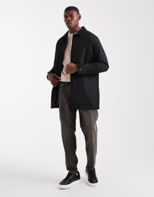 Threadbare Short Button Down Rain Coat In Black