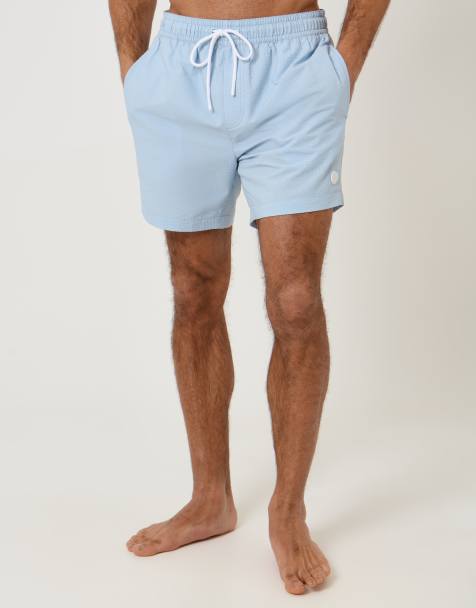 Threadbare - Short de bain en crépon à rayures avec cordon de serrage à la taille - Bleu clair - view 1