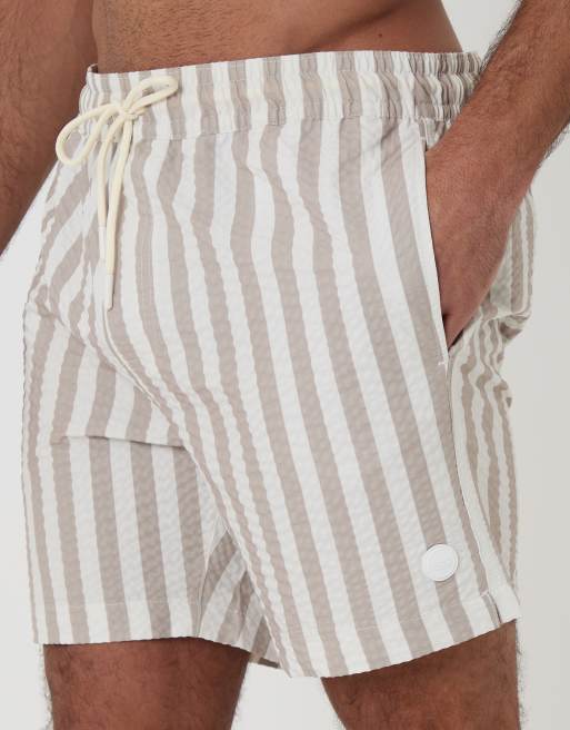 Threadbare - Short de bain en crépon à rayures - Taupe et blanc, 3 de 4