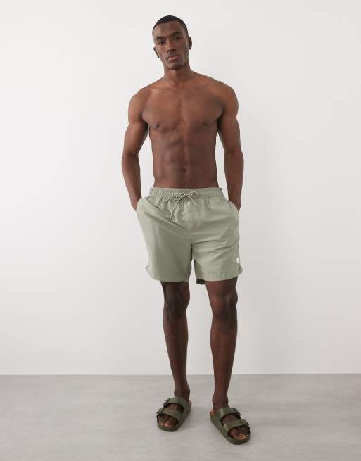 Threadbare - Short de bain en crépon avec cordon de serrage à la taille - Vert sauge