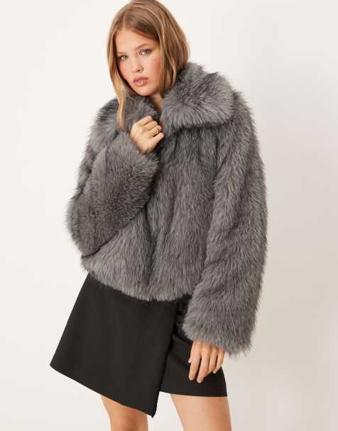 Threadbare short fur jacket with collar in grey - view 1