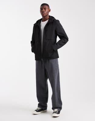 Threadbare Short Hooded Windbreaker Jacket With Pocket Detail In Black