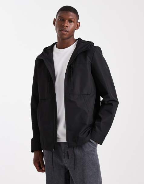 Threadbare short hooded windbreaker with pocket detail in black - view 1
