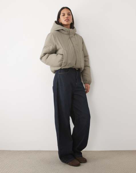 Threadbare short padded jacket with hood in taupe - view 1