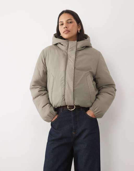 Threadbare short padded jacket with hood in taupe, 2 of 4