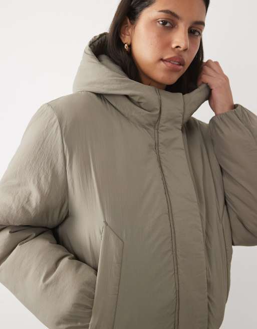 Threadbare short padded jacket with hood in taupe, 3 of 4