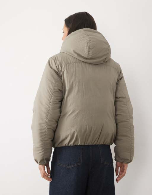Threadbare short padded jacket with hood in taupe, 4 of 4