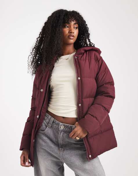 Threadbare short puffer coat with hood in fig - view 1