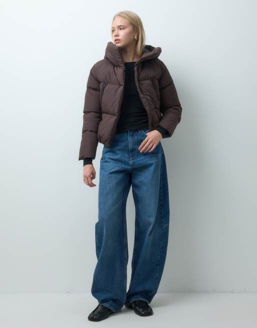 Threadbare short puffer jacket with hood in brown, 3 of 4