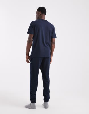 Threadbare Short Sleeve And Cuffed Pants Pajama Set In Blue