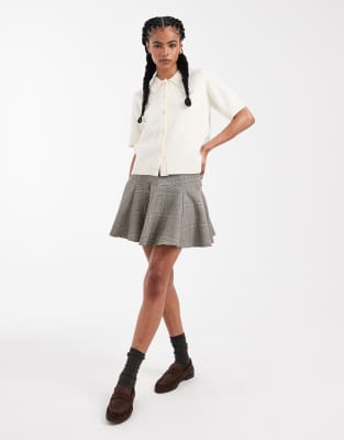 Threadbare Short Sleeve Cardigan With Collar In White