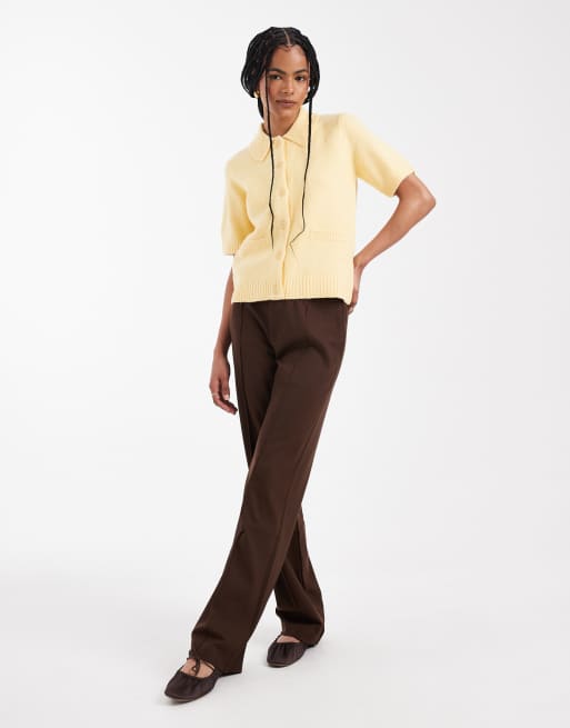 Threadbare short sleeve cardigan with collar in lemon yellow, 2 of 4