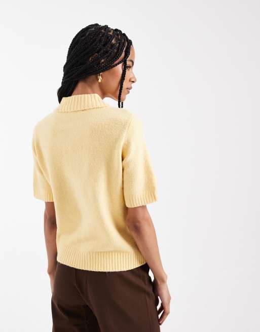 Threadbare short sleeve cardigan with collar in lemon yellow, 4 of 4