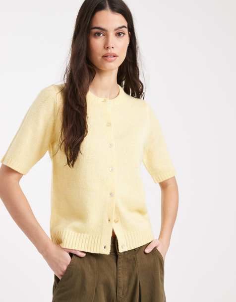 Threadbare short sleeve crew neck cardigan in lemon yellow - view 1