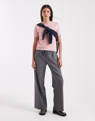 Threadbare Short Sleeve Fluffy Knit Tee In Pink